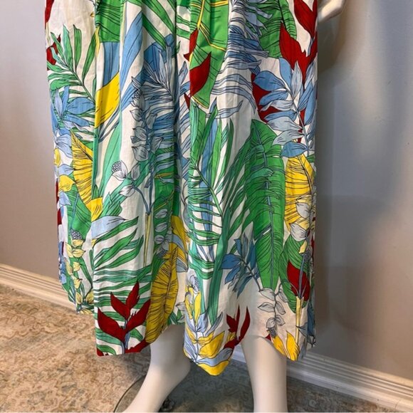Zara Green Tropical Print Paper Bag A-Line Midi Skirt Size L - Picture 6 of 11